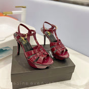 SL TRIBUTE POINED TOE SANDALS GLOSSY BERRY CALFSKIN