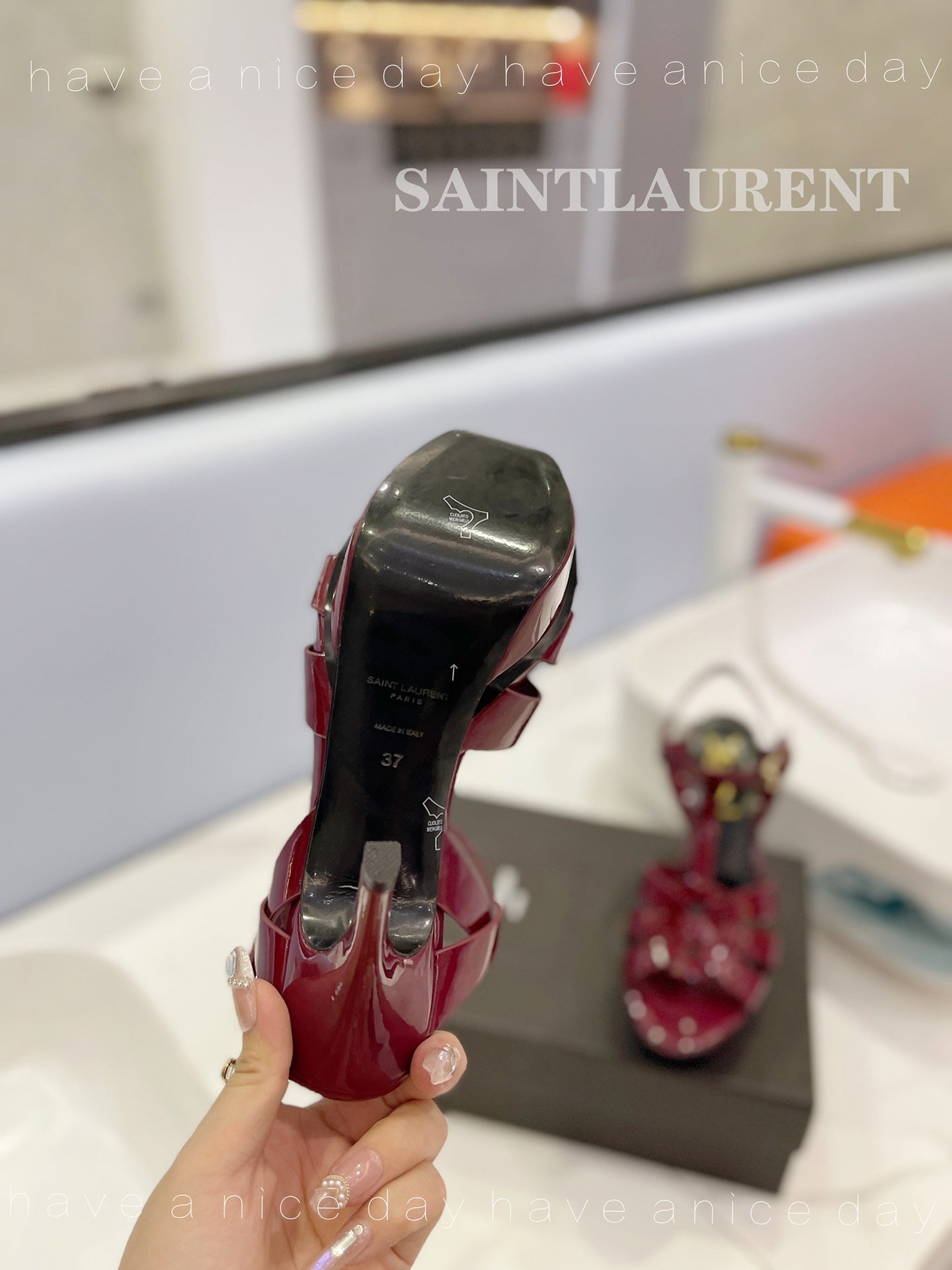 SL TRIBUTE POINED TOE SANDALS GLOSSY BERRY CALFSKIN