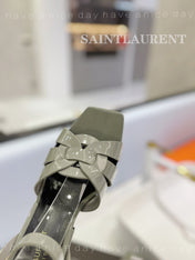 SL TRIBUTE FLATFORM SANDALS GLOSSY SAGE CALFSKIN