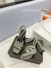 SL TRIBUTE FLATFORM SANDALS GLOSSY SAGE CALFSKIN