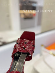 SL TRIBUTE FLATFORM SANDALS GLOSSY BERRY CALFSKIN