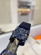 SL TRIBUTE FLATFORM SANDALS GLOSSY NAVY CALFSKIN