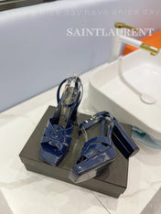 SL TRIBUTE FLATFORM SANDALS GLOSSY NAVY CALFSKIN