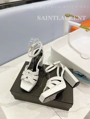 SL TRIBUTE FLATFORM SANDALS WHITE CALFSKIN