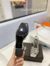 SL TRIBUTE CRYSTAL SANDALS LIGHT GRAY CALFSKIN