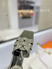 SL TRIBUTE SANDAL GLOSSY SAGE CALFSKIN