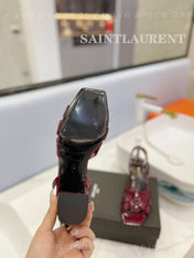 SL TRIBUTE SANDAL GLOSSY BERRY CALFSKIN