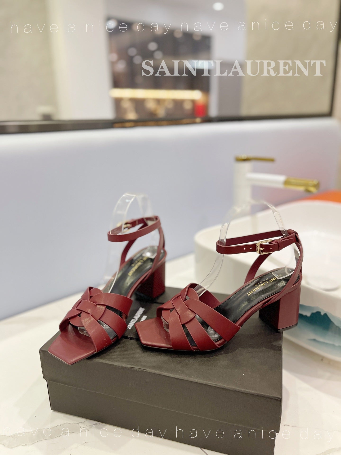 SL TRIBUTE SANDAL BERRY CALFSKIN