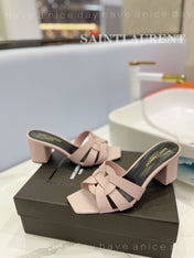 SL TRIBUTE MULES PASTEL PINK CALFSKIN