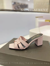 SL TRIBUTE MULES PASTEL PINK CALFSKIN