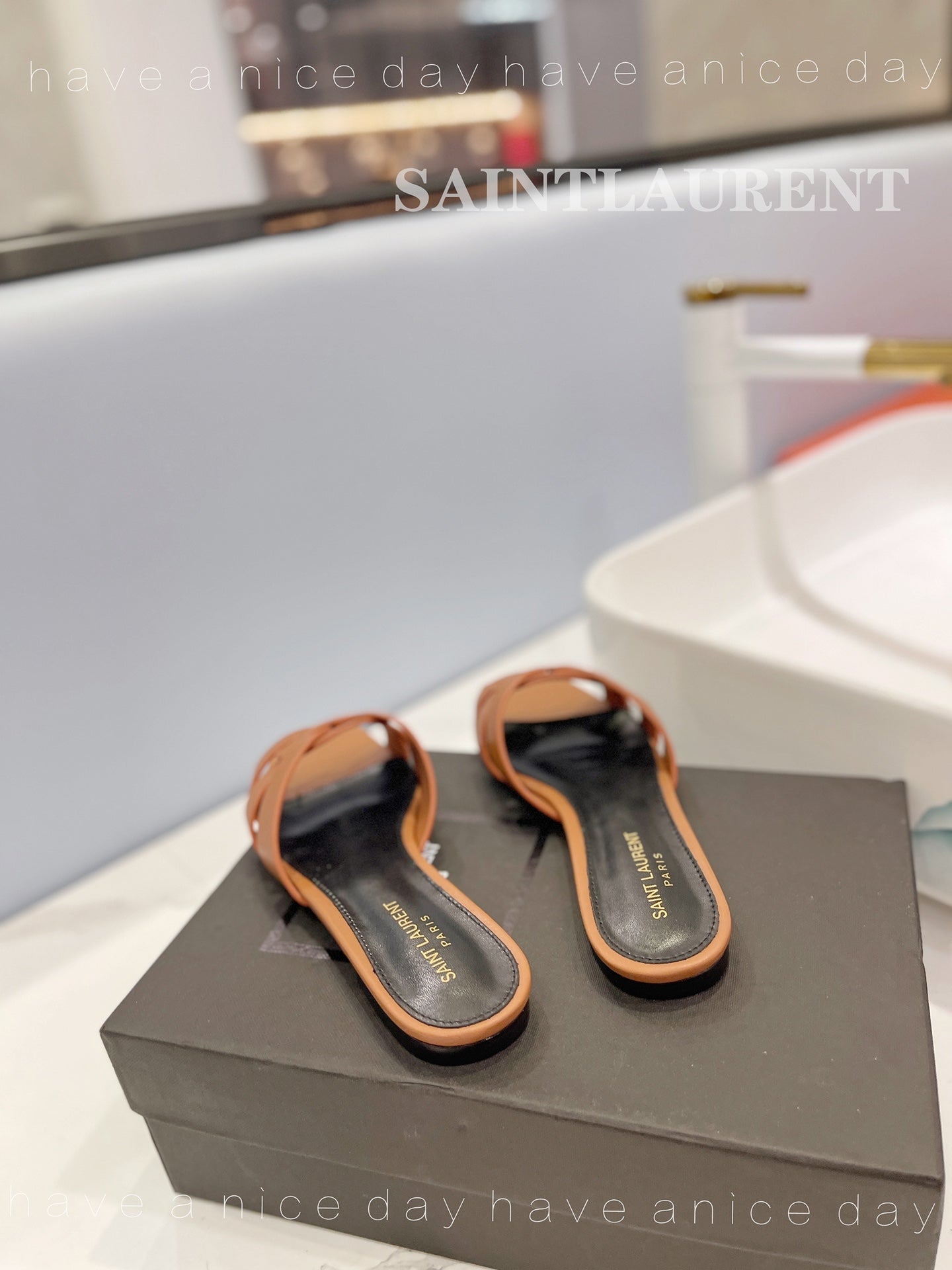 SL TRIBUTE SLIPPERS COPPER CALFSKIN