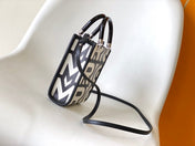 MINI SUNSHINE SHOPPER BAG 18 IN WHITE MIX BLACK SMOOTH CALFSKIN