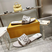 FF Women Roma Signature White Grey Canvas Leather Slide