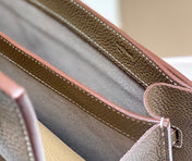 KELLY DEPECHES 34 BRIEFCASE IN ETOUPE TOGO CALFSKIN SILVER HARDWARE