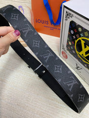 LV 25S BELT 38 MM IN BLACK CALFSKIN PRINT PATTERNS 593287