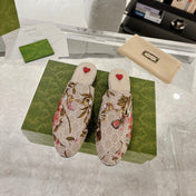 HORSEBIT FLOWER SLIPPER MULE IN LINEN BEIGE MONOGRAM JACQUARD FABRIC