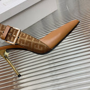 BALMAIN 25S SLINGBACK SHOES 95MM IN DARK BROWN CALFSKIN