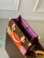 LV x YK ONTHEGO 25 IN BROWN MONOGRAM COATED CANVAS AND CALFSKIN PUMPKIN PATTERN