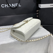 23P Flap Bag 19cm White Caviar Gold Hardware