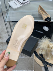 BALLET FLAT GLOSSY BLACK MIX BEIGE LAMBSKIN