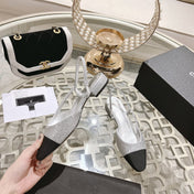 slingback 2.5 glitter silver black grosgrain