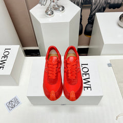 FLOW RUNNER SNEAKER IN RUBY RED SUEDE AND SHEEPSKIN