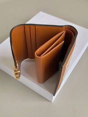 TRIPHOME 10 TRIFOLD WALLET CALFSKIN AND CANVAS WHITE BROWN
