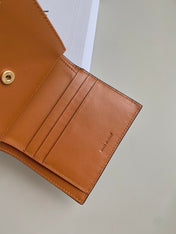 TRIPHOME 10 TRIFOLD WALLET CALFSKIN AND CANVAS WHITE BROWN