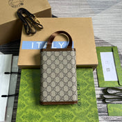 GG CLASP CLUTCH 20 IN BEIGE CANVAS AND BROWN CALFSKIN