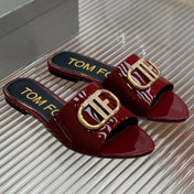 FLAT SLIDE IN WINE RED METALLIC CALFSKIN