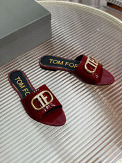 FLAT SLIDE IN WINE RED METALLIC CALFSKIN