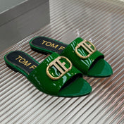 FLAT SLIDE IN PINE GREEN METALLIC CALFSKIN
