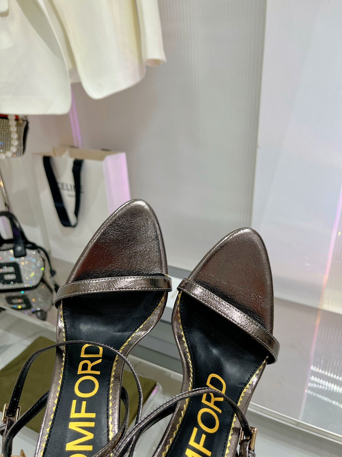 PADLOCK HIGH HEEL 10 CM SANDAL IN COFFEE BROWN SHEEPSKIN