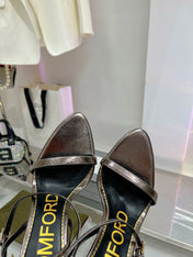 PADLOCK HIGH HEEL 10 CM SANDAL IN COFFEE BROWN SHEEPSKIN