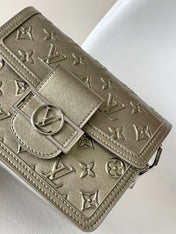 LV 25S MINI DAUPHINE BAG 20 IN BEIGE GRAY MOONOGRAM CALFSKIN SHIMMERING METALLIC GOLD