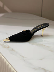 HIGH PUMP MULE 7 CM IN BLACK SUEDE