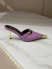 HIGH PUMP MULE 7 CM IN IRIS PURPLE CALFSKIN