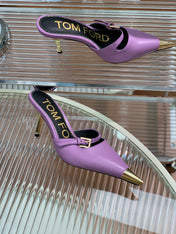 HIGH PUMP MULE 7 CM IN IRIS PURPLE CALFSKIN