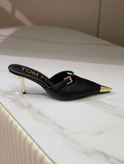 HIGH PUMP MULE 7 CM IN BLACK CALFSKIN