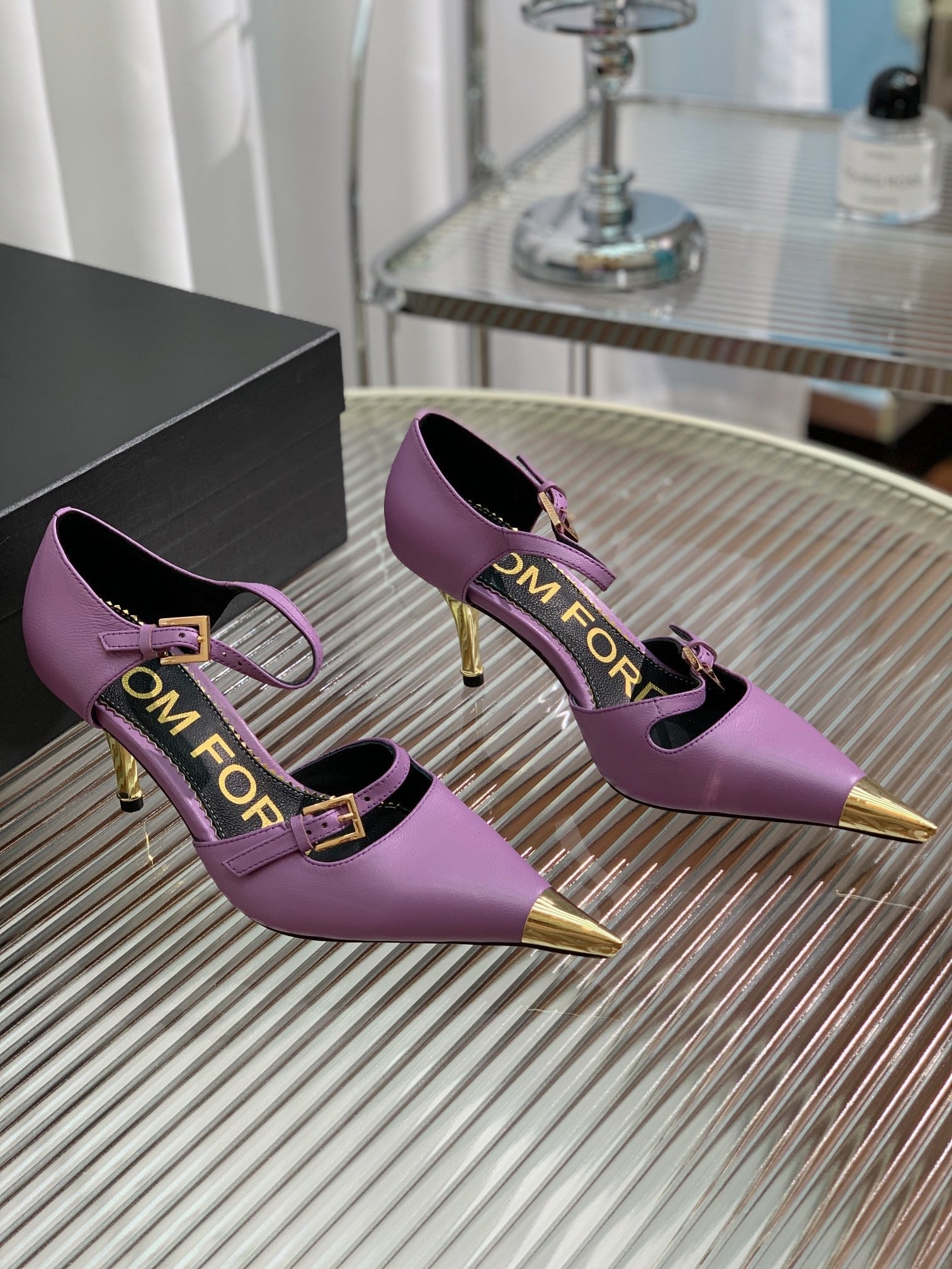 MARY JANE PUMP 7 CM IN IRIS PURPLE CALFSKIN