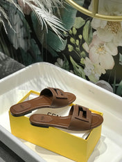 FENDI BAGUETTE SLIDES IN COFFEE BROWN LAMBSKIN