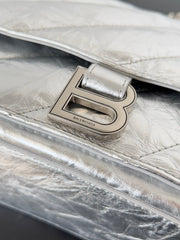 CRUSH CHAINED BAG 32 IN SILVER METALLIC QUILTED CRUSHED CALFSKIN