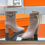 HM 25S SAINT GERMAIN ANKLE BOOTS 90 MM IN TAUPE BROWN LAMBSKIN WITH SILVER HARDWARE