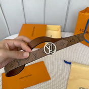 LV CIRCLE 25MM REVERSIBLE BELT MEDIUM BROWN MONOGRAM CALFSKIN SILVER HARDWARE