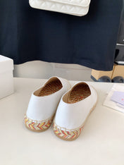 LOAFER SHOES IN WHITE DENIM AND WOVEN RAFFIA
