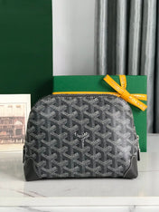 VENDÔME COSMETIC POUCH 17 IN GREY BLACK GOYARDINE CANVAS AND CALFSKIN TRIM