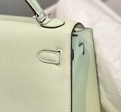 KELLY 25CM IN VERT FIZZ SWIFT CALFSKIN SILVER HARDWARE