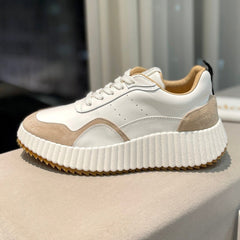 NAMA SNEAKER IN WHITE LAMBSKIN AND TAN BROWN SUEDE