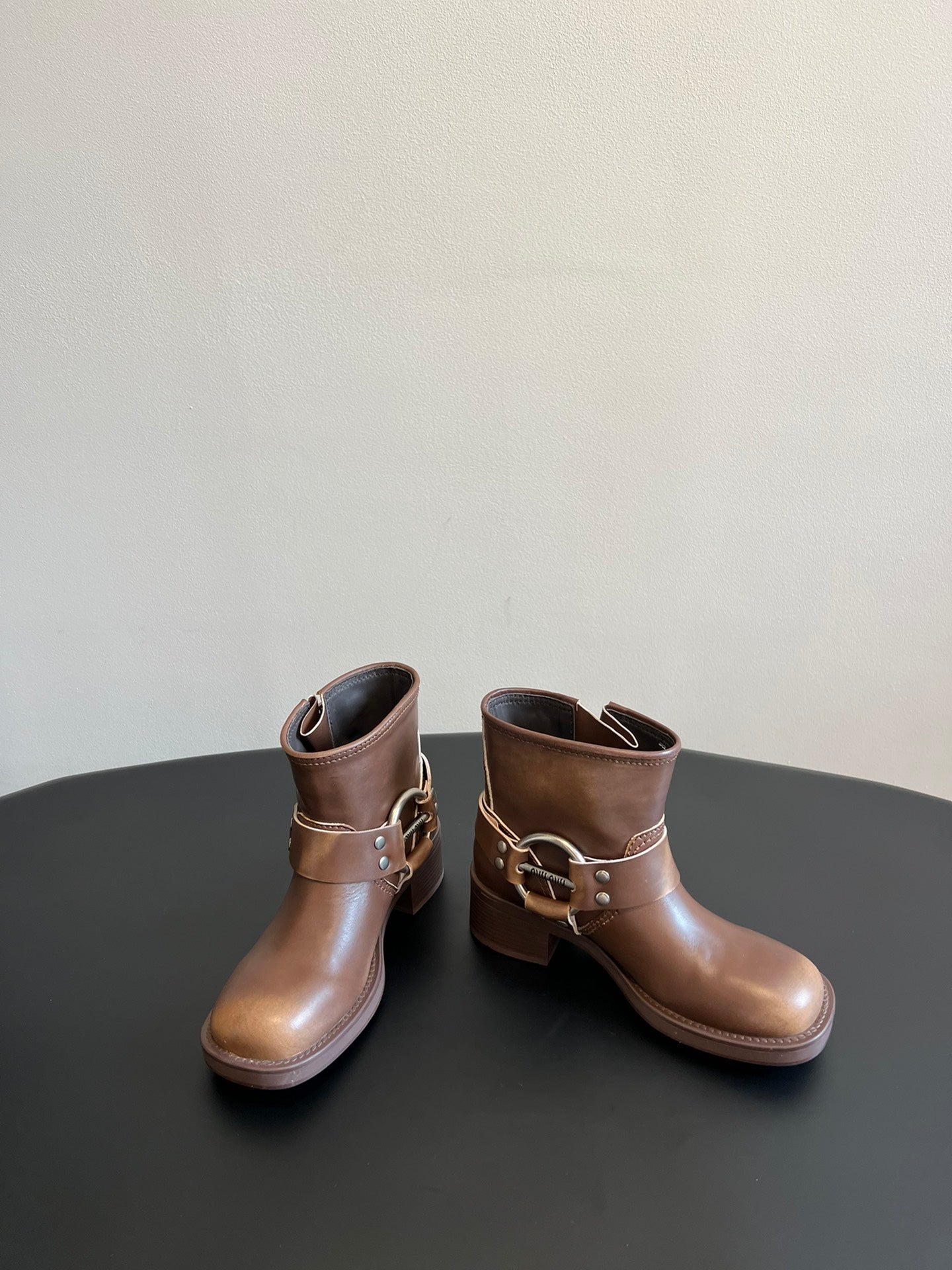 MIUMIU 26S ANKLE BOOTS IN BROWN CALFSKIN SILVER HARDWARE