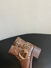 MIUMIU 26S ANKLE BOOTS IN BROWN CALFSKIN SILVER HARDWARE